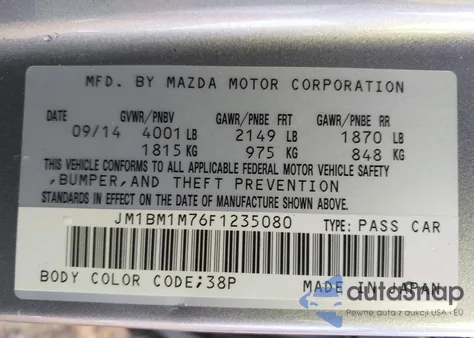 2015 Mazda Mazda3 I Grand Touring z USA, uszkodzony, nr VIN JM1BM1M76F1235080